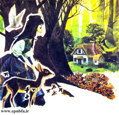 دخترک بهزودی وارد کلبهای شد که در یک زمین صاف جنگلی بود.